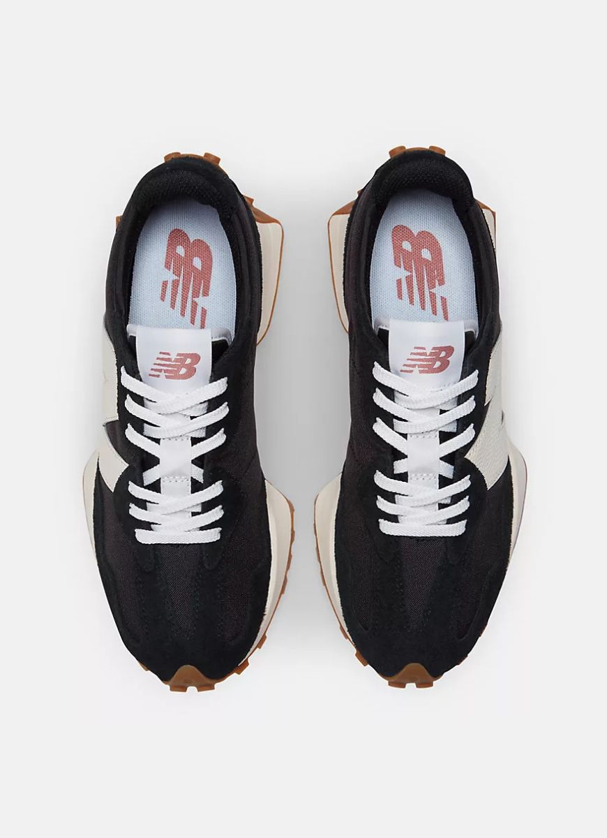 New Balance 327 Women's Sneaker in Black/White Top View