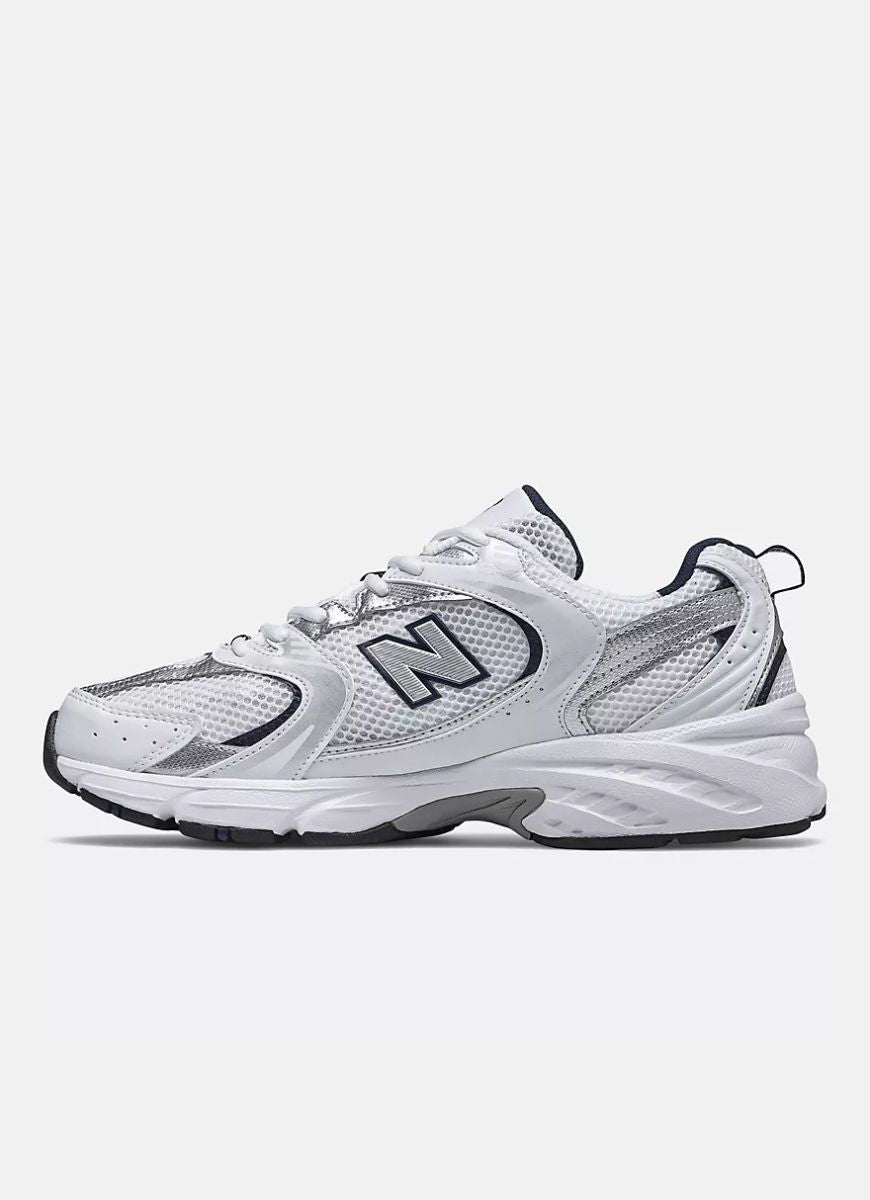 New Balance Women's 530 Sneaker in White/Natural Indigo Side View