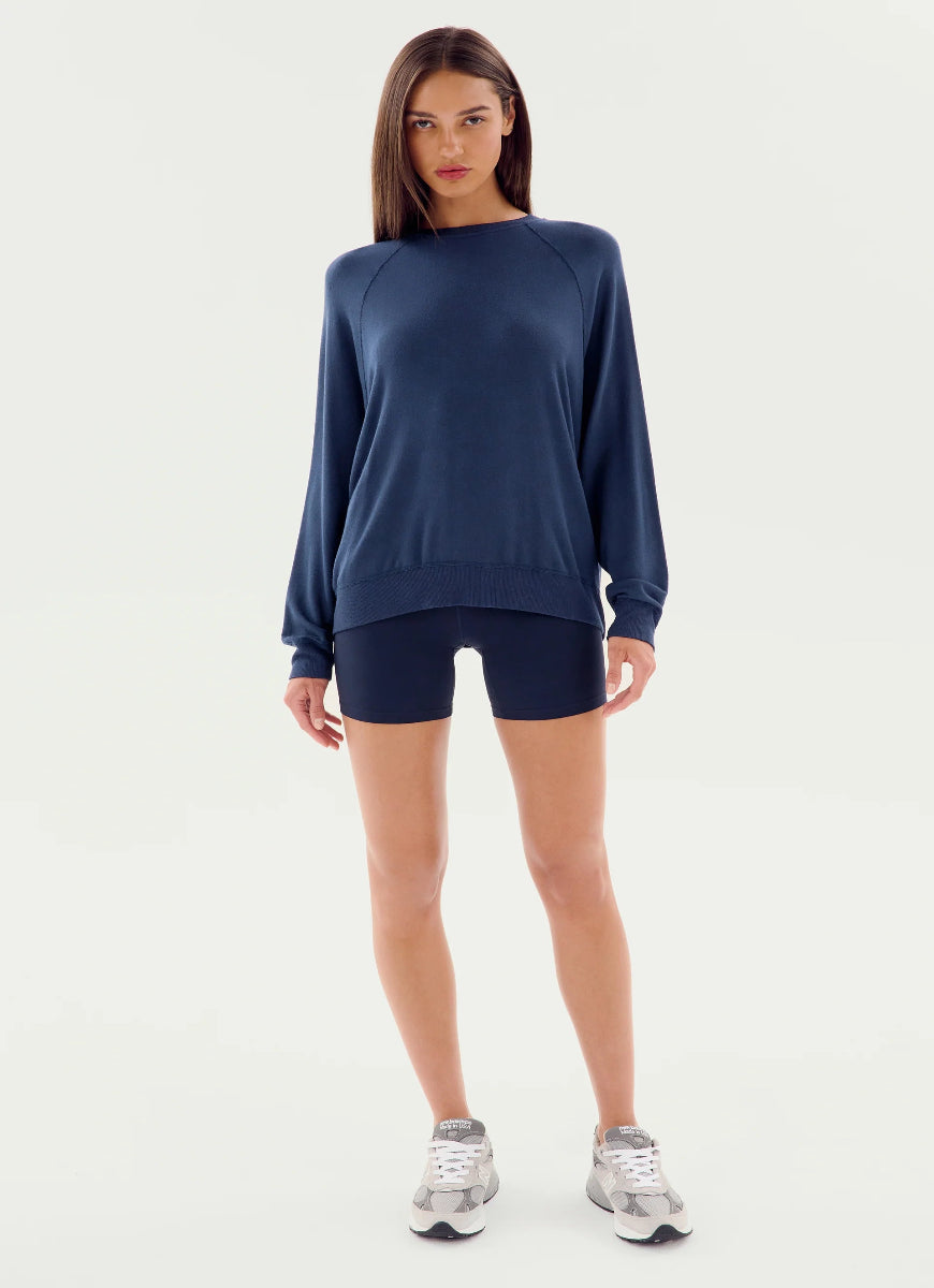 Splits59 Andie Oversized Fleece Sweatshirt in Indigo Full Length Front View
