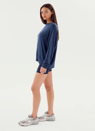Splits59 Andie Oversized Fleece Sweatshirt in Indigo Full Length Side View