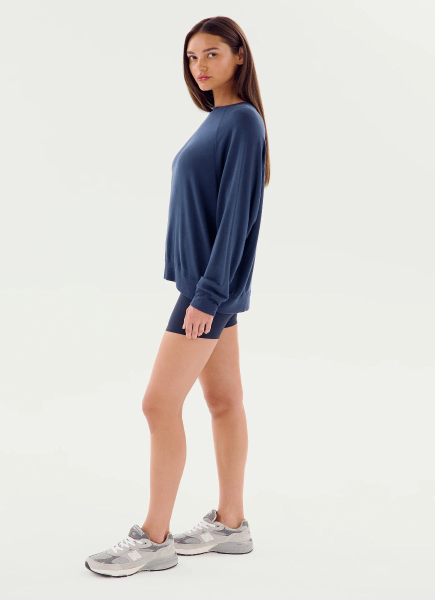 Splits59 Andie Oversized Fleece Sweatshirt in Indigo Full Length Side View