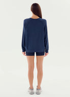 Splits59 Andie Oversized Fleece Sweatshirt in Indigo Full Length Back View