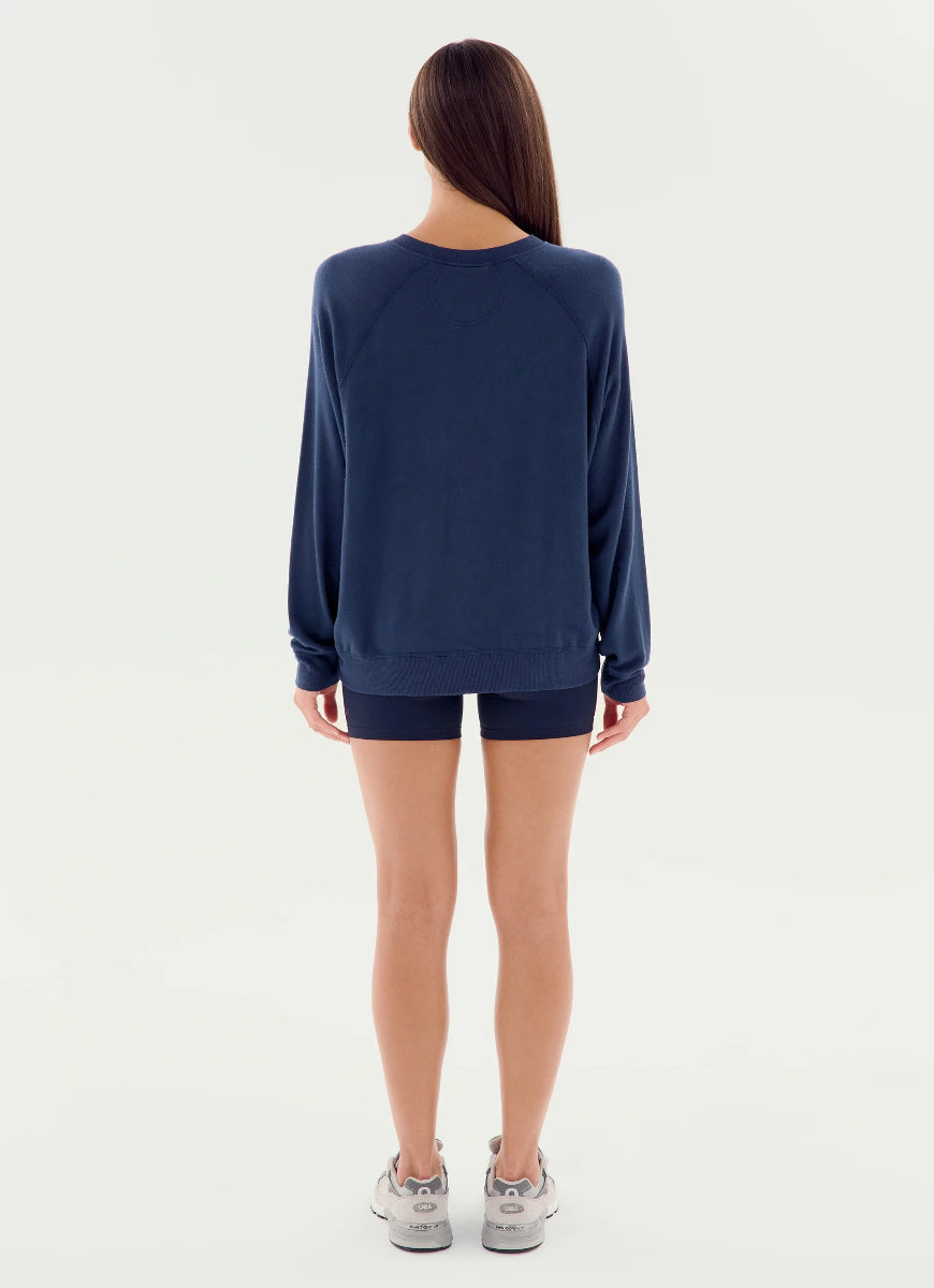 Splits59 Andie Oversized Fleece Sweatshirt in Indigo Full Length Back View