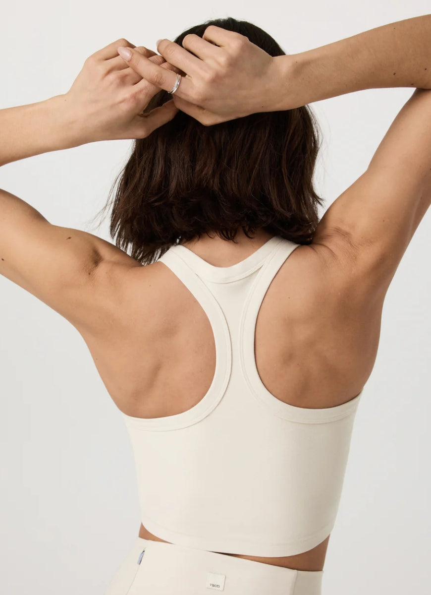Vuori Elevation Racerback Tank Top in Bone Heather Back View
