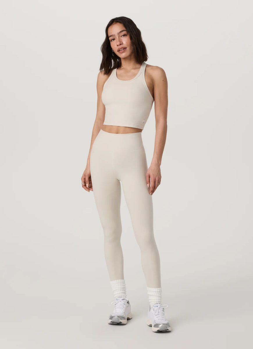 Vuori Elevation Racerback Tank Top in Bone Heather Full Length Front View