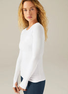 Beyond Yoga Featherweight Classic Crew Pullover in White Side View