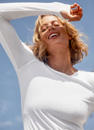 Beyond Yoga Featherweight Classic Crew Pullover in White Close Up View