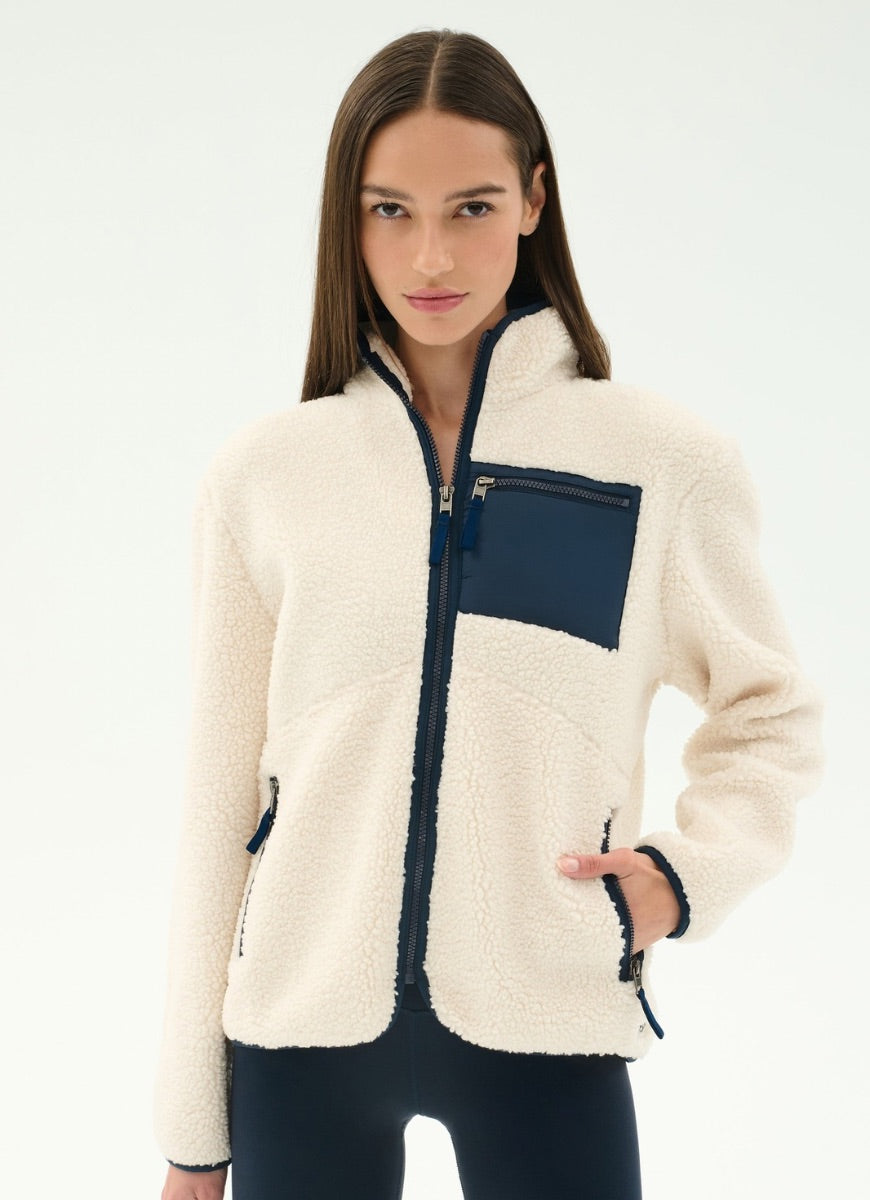 Splits59 Harris Sherpa Jacket in Creme/Indigo