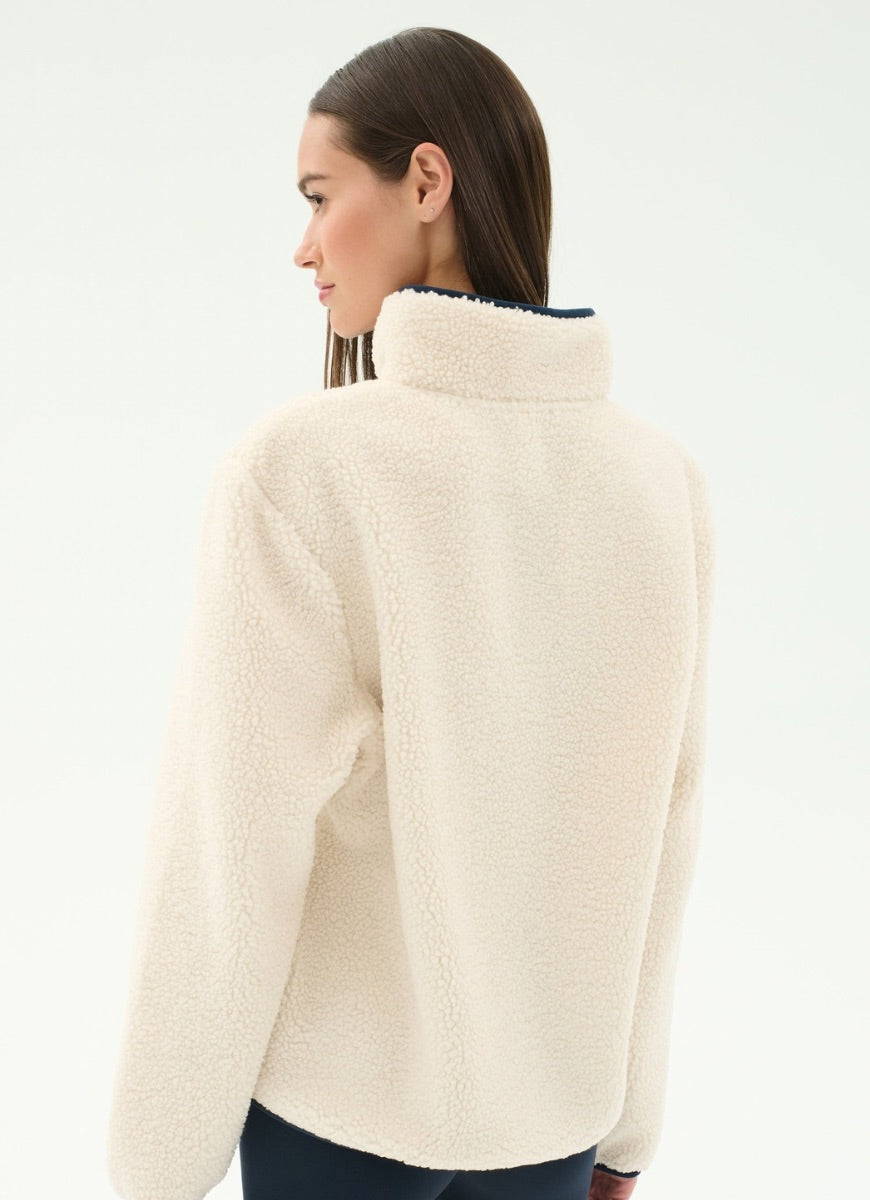 Splits59 Harris Sherpa Jacket in Creme/Indigo Back View