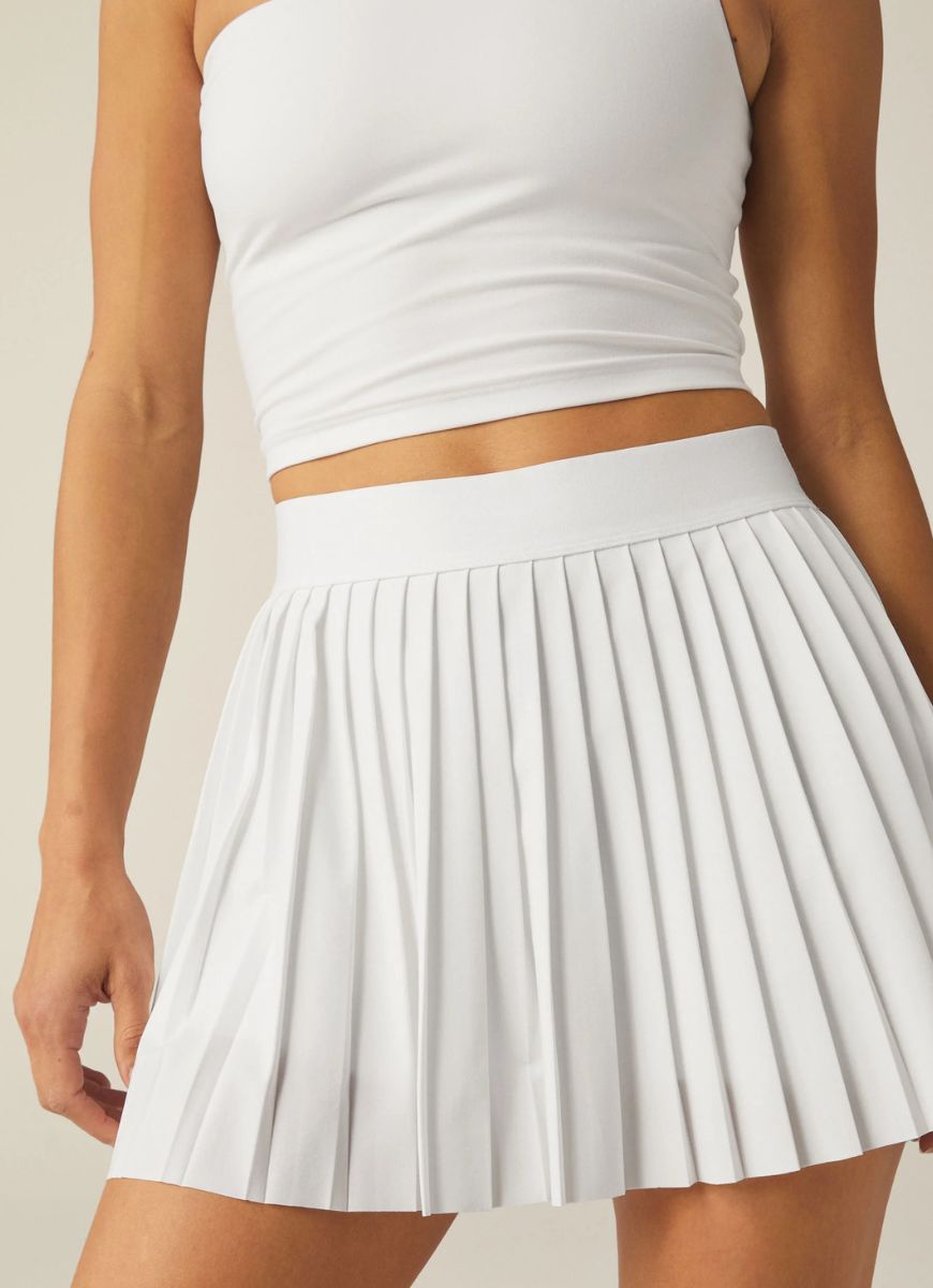 Beyond Yoga If You Pleats Mini Tennis Skirt in White Close Up Front View
