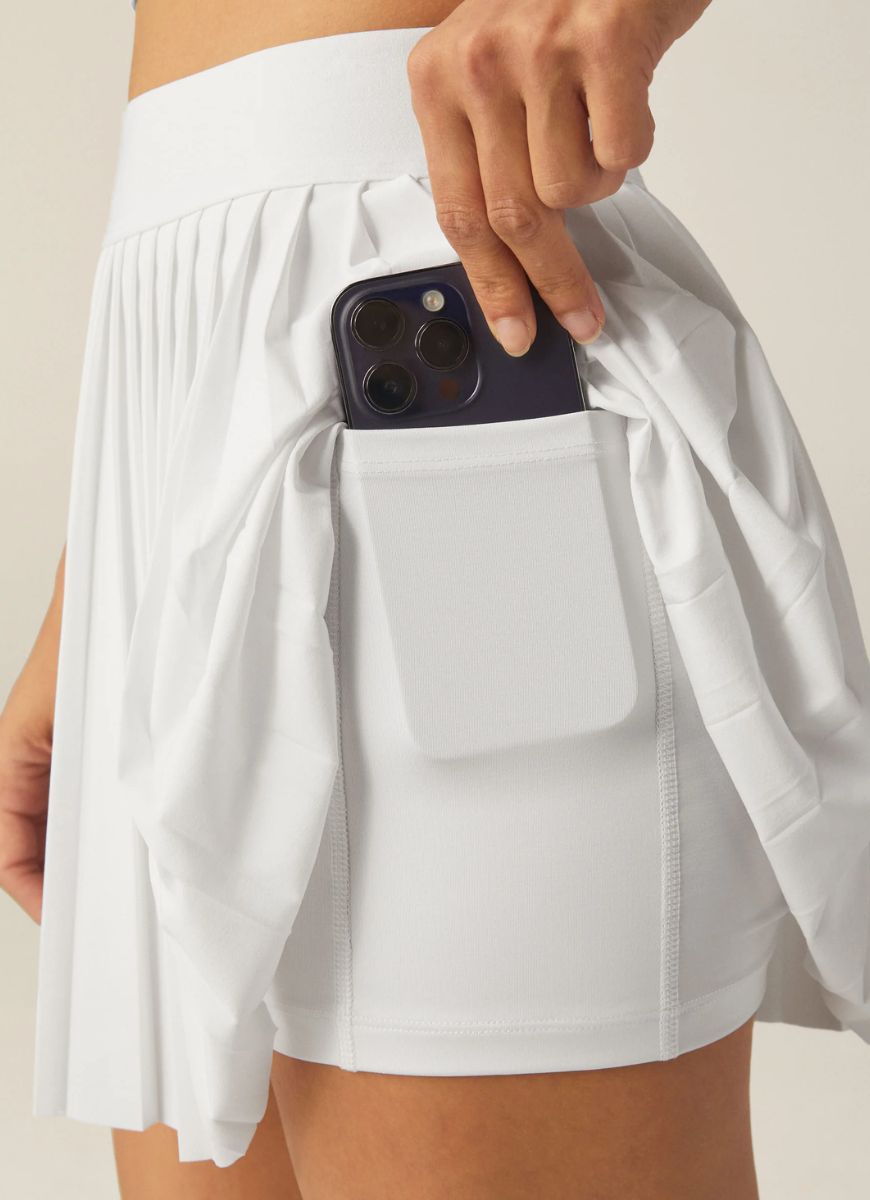Beyond Yoga If You Pleats Mini Tennis Skirt in White Close Up Pocket View