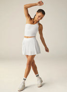Beyond Yoga If You Pleats Mini Tennis Skirt in White Full Length Front View
