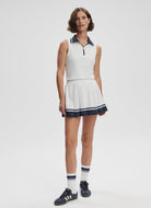 Varley Mariam 2-in-1 Court Skirt 14.5” in White/Blue Nights Full Length Front View
