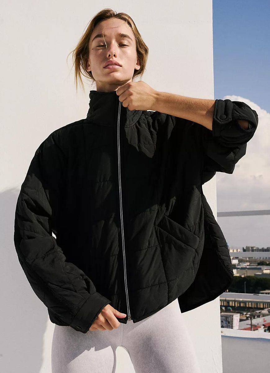Free People Pippa Packable Puffer Jacket in Black Front View