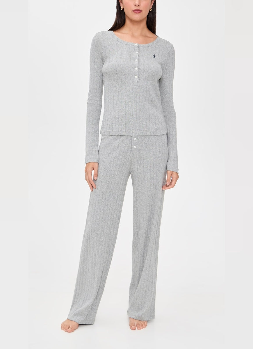Polo Ralph Lauren Henley Wide Leg Sleep Set in Heather Grey