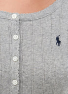 Polo Ralph Lauren Henley Wide Leg Sleep Set in Heather Grey Close Up Front View Showing Polo Logo