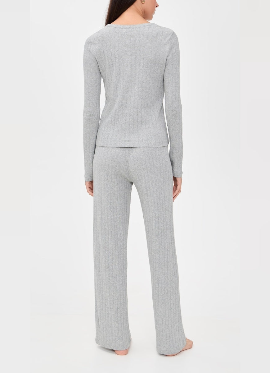 Polo Ralph Lauren Henley Wide Leg Sleep Set in Heather Grey Back View