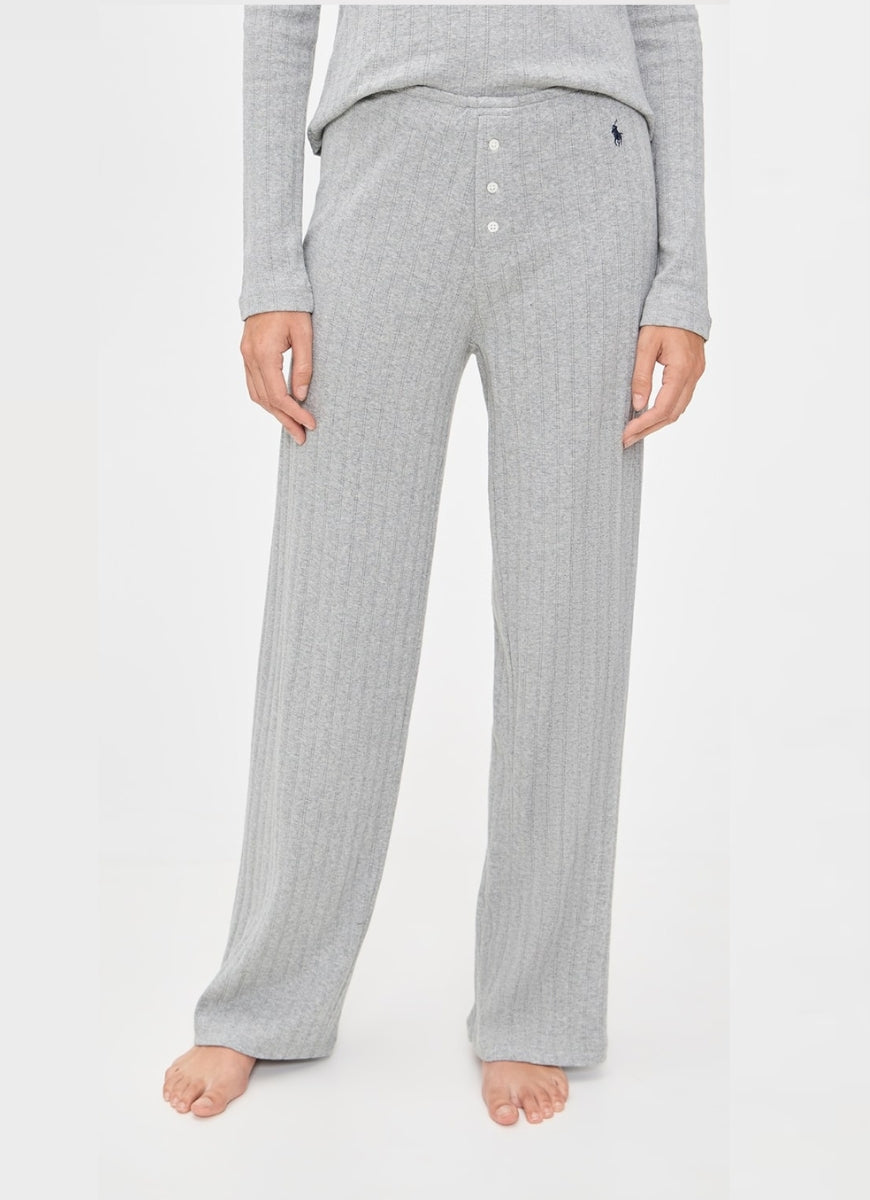Polo Ralph Lauren Henley Wide Leg Sleep Set in Heather Grey Front View