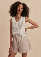 Varley Sakara High Rise Short 4” in Silver Cloud Front View