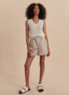 Varley Sakara High Rise Short 4” in Silver Cloud Full Length Front View