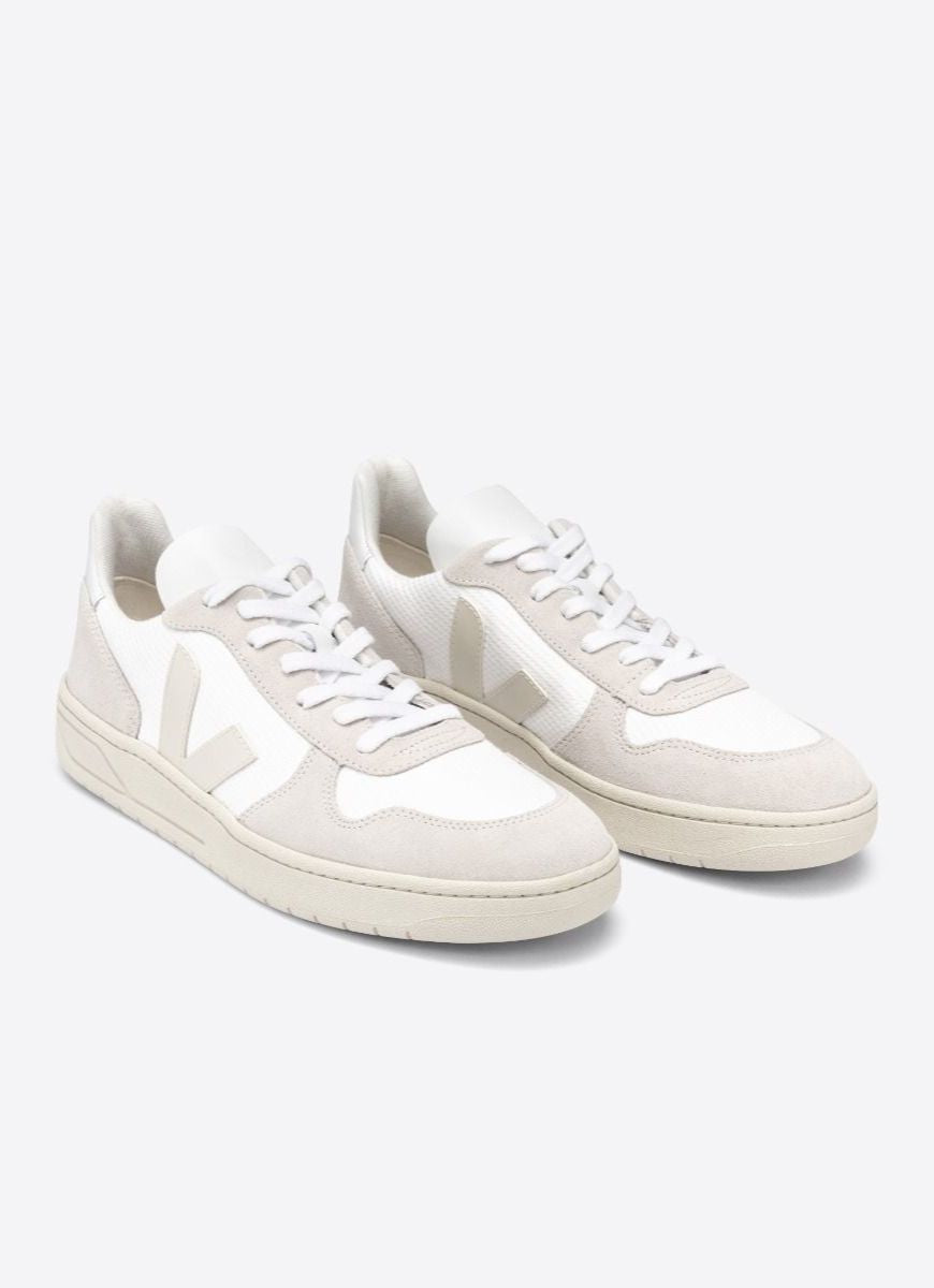 Veja Women's V-10 Sneaker in B-Mesh White/Natural Pierre Front View