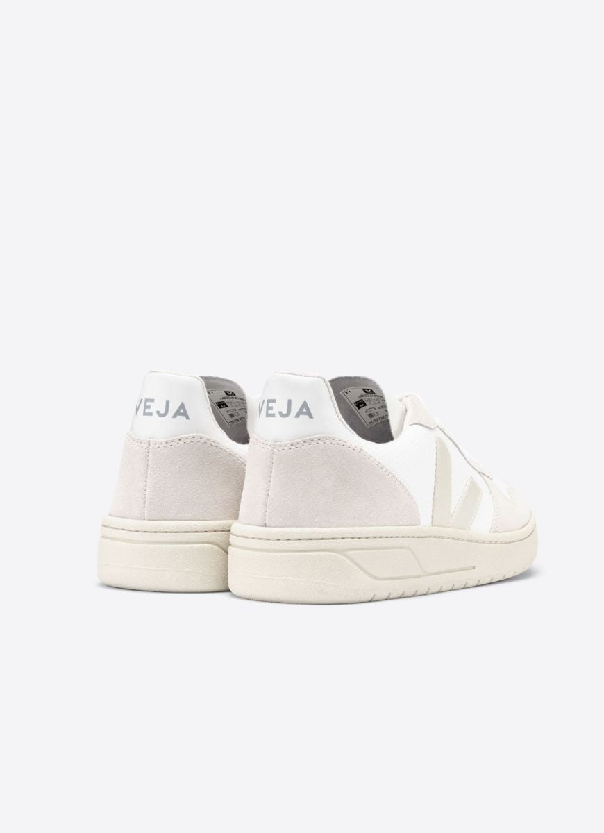 Veja Women's V-10 Sneaker in B-Mesh White/Natural Pierre Back View