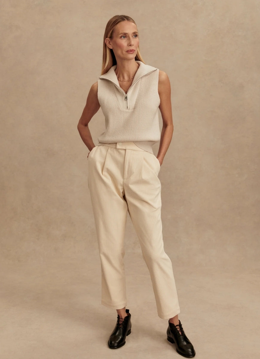 Varley Amina Half Zip Knit in Silver Birch Full Length Front View