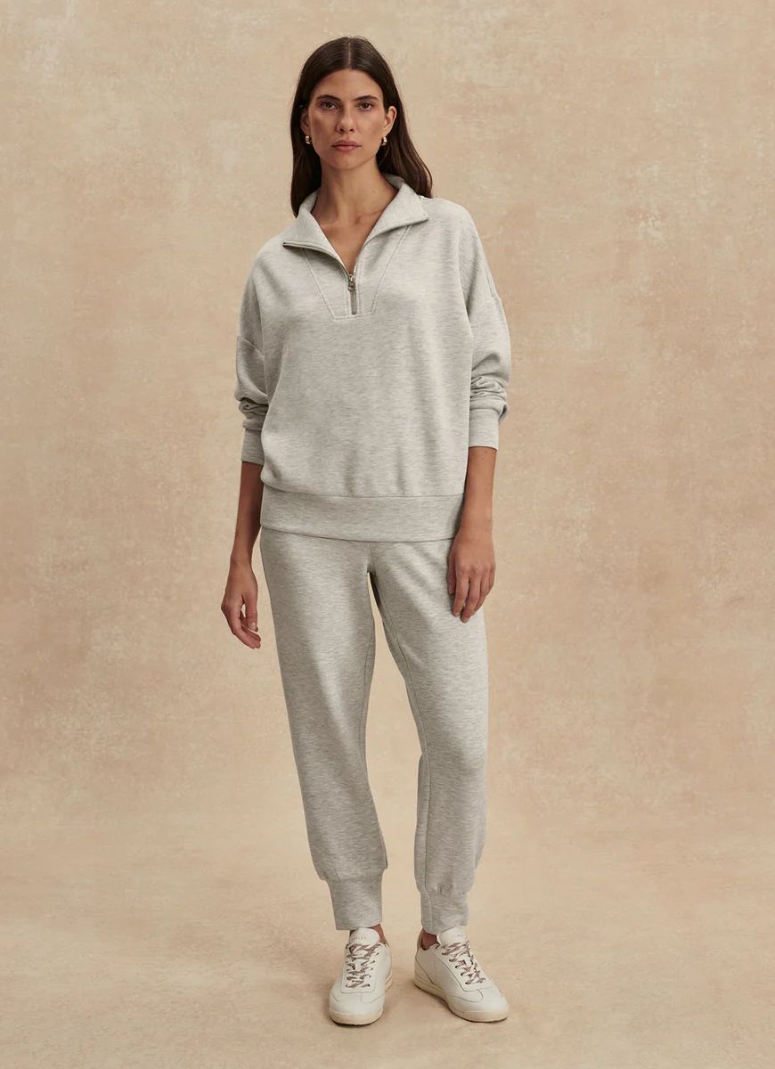 Varley Hawley Half Zip Sweatshirt in Light Grey Marl