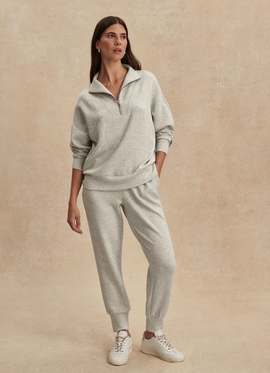 Varley Hawley Half Zip Sweatshirt in Light Grey Marl
