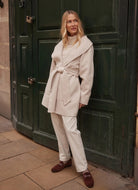 Varley Edgemere Wrap Jacket in Pumice Stone Full Length Front View