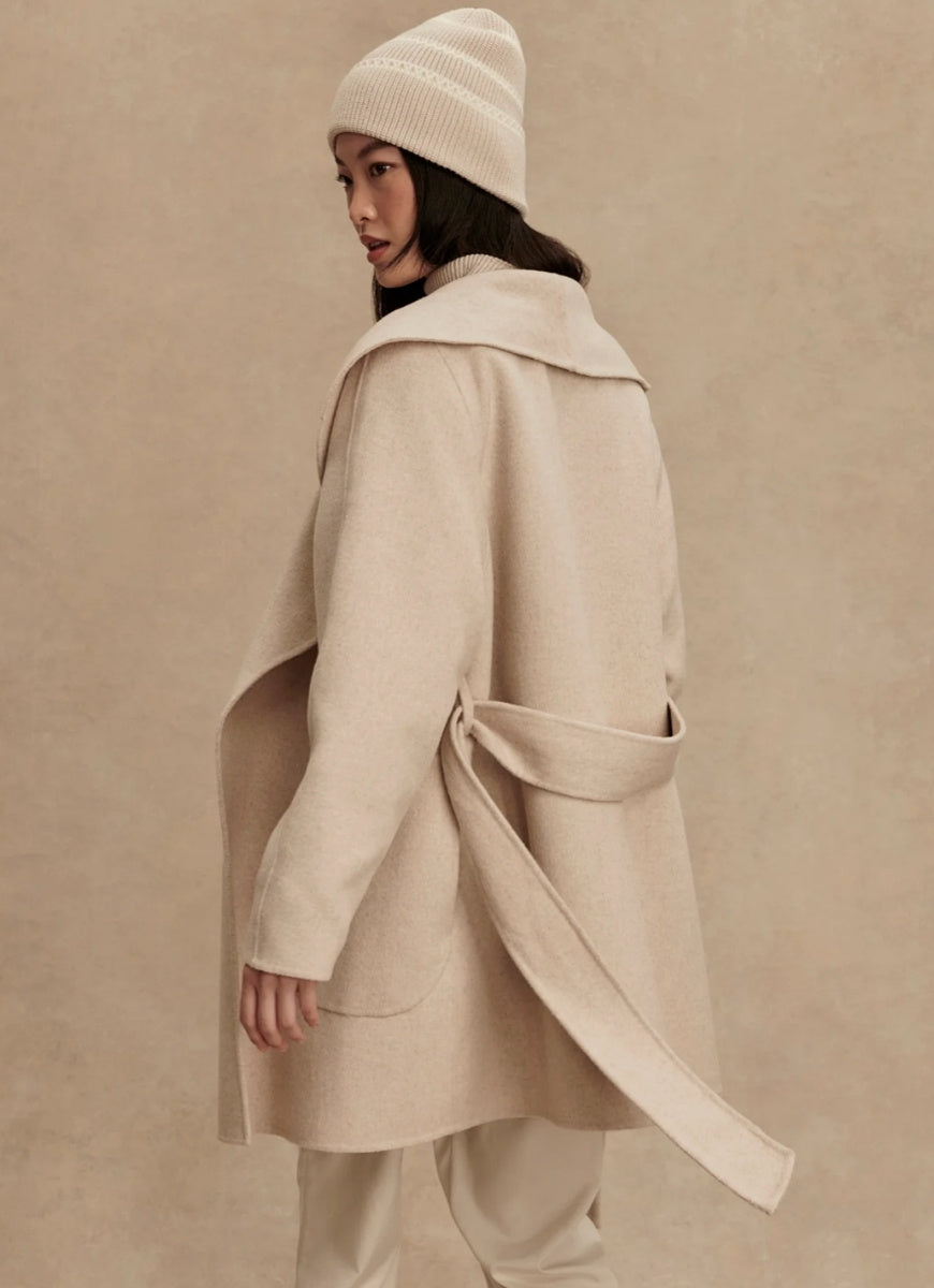 Varley Edgemere Wrap Jacket in Pumice Stone Side and Back View