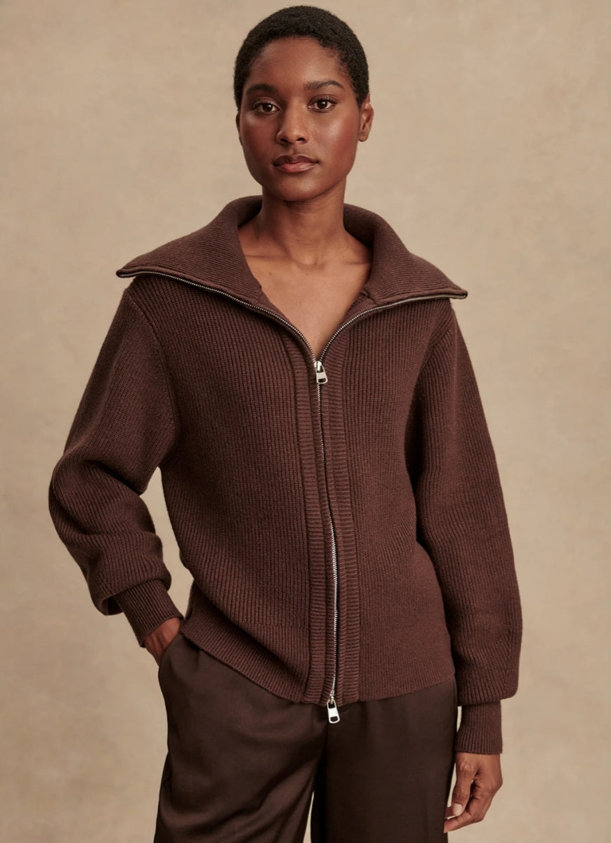 Varley Enrico Knit Jacket in Coffee Bean