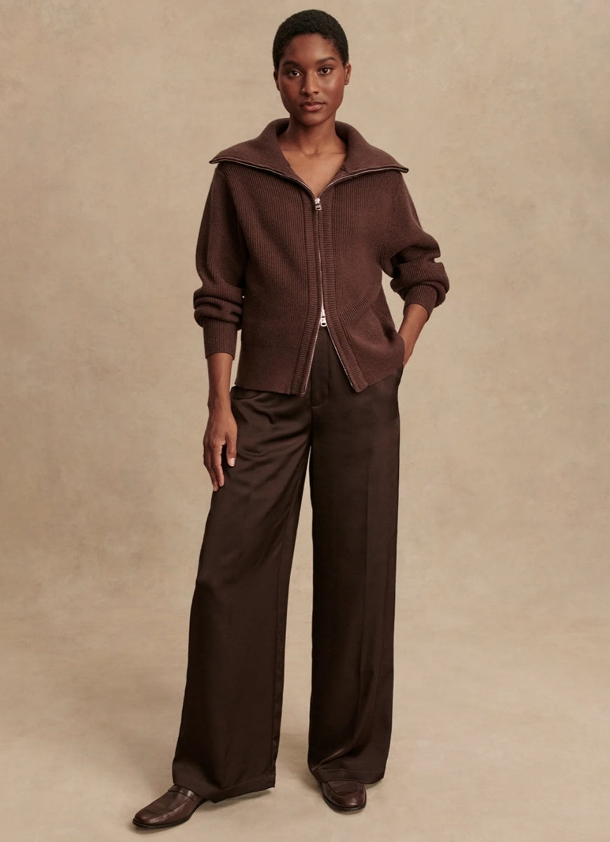 Varley Enrico Knit Jacket in Coffee Bean Full Length Front View