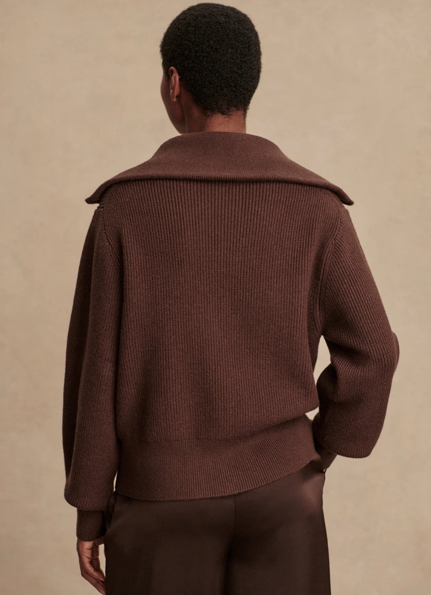 Varley Enrico Knit Jacket in Coffee Bean Back View