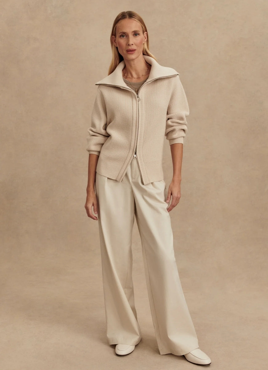 Varley Enrico Knit Jacket in Silver Birch Full Length Front View