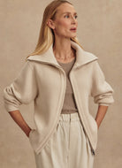 Varley Enrico Knit Jacket in Silver Birch Front View Unzipped