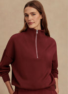 Varley Hawley Half Zip Sweatshirt in New Maroon Front View