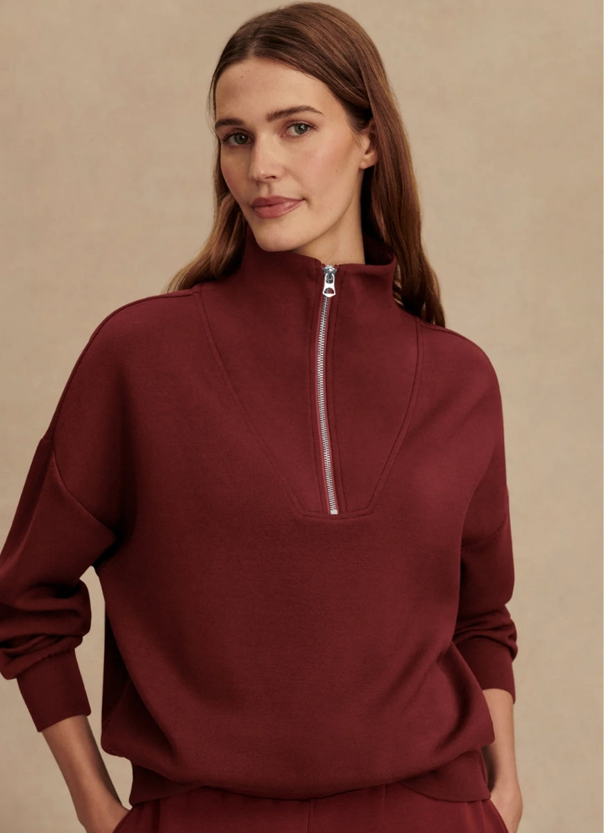 Varley Hawley Half Zip Sweatshirt in New Maroon Front View
