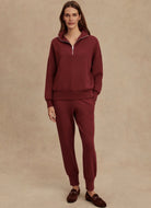 Varley Hawley Half Zip Sweatshirt in New Maroon Full Length Front View