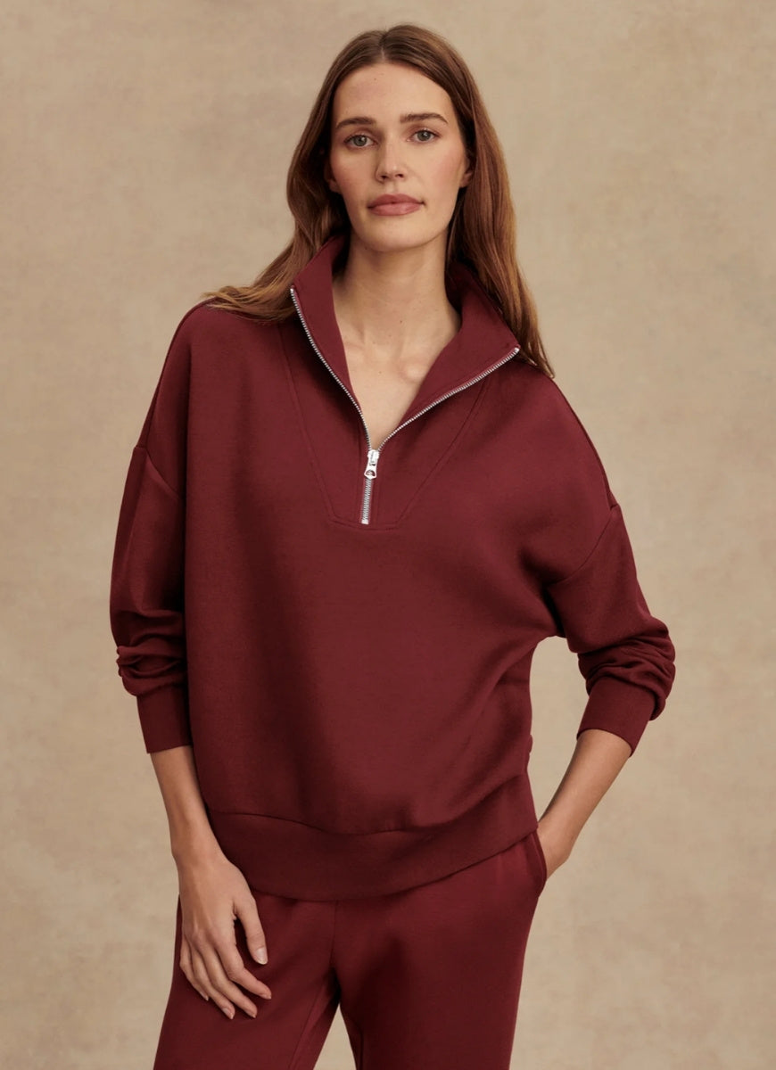 Varley Hawley Half Zip Sweatshirt in New Maroon