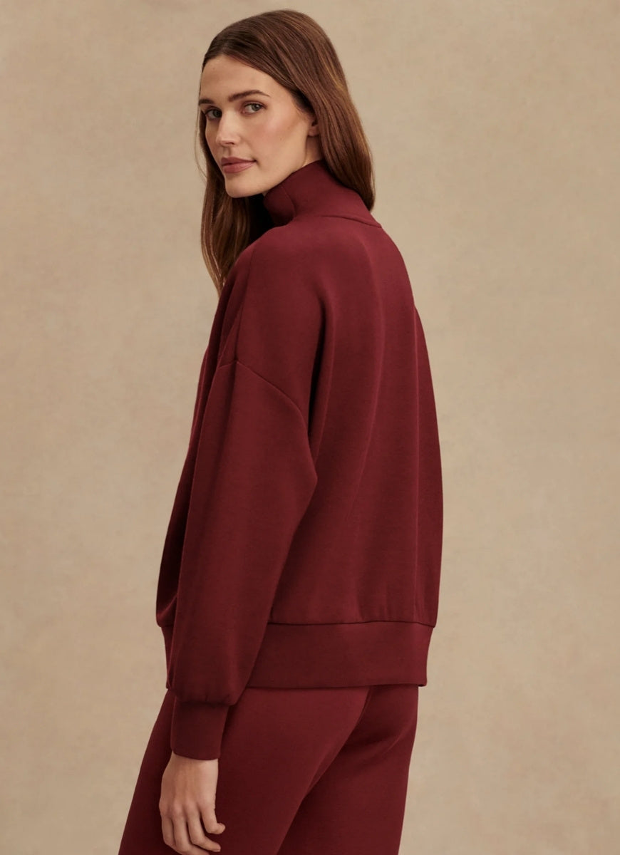 Varley Hawley Half Zip Sweatshirt in New Maroon Side and Back View
