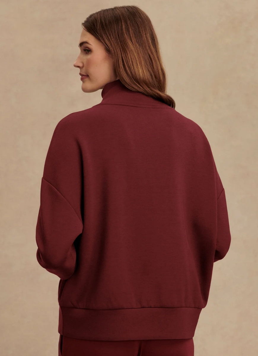 Varley Hawley Half Zip Sweatshirt in New Maroon Back View