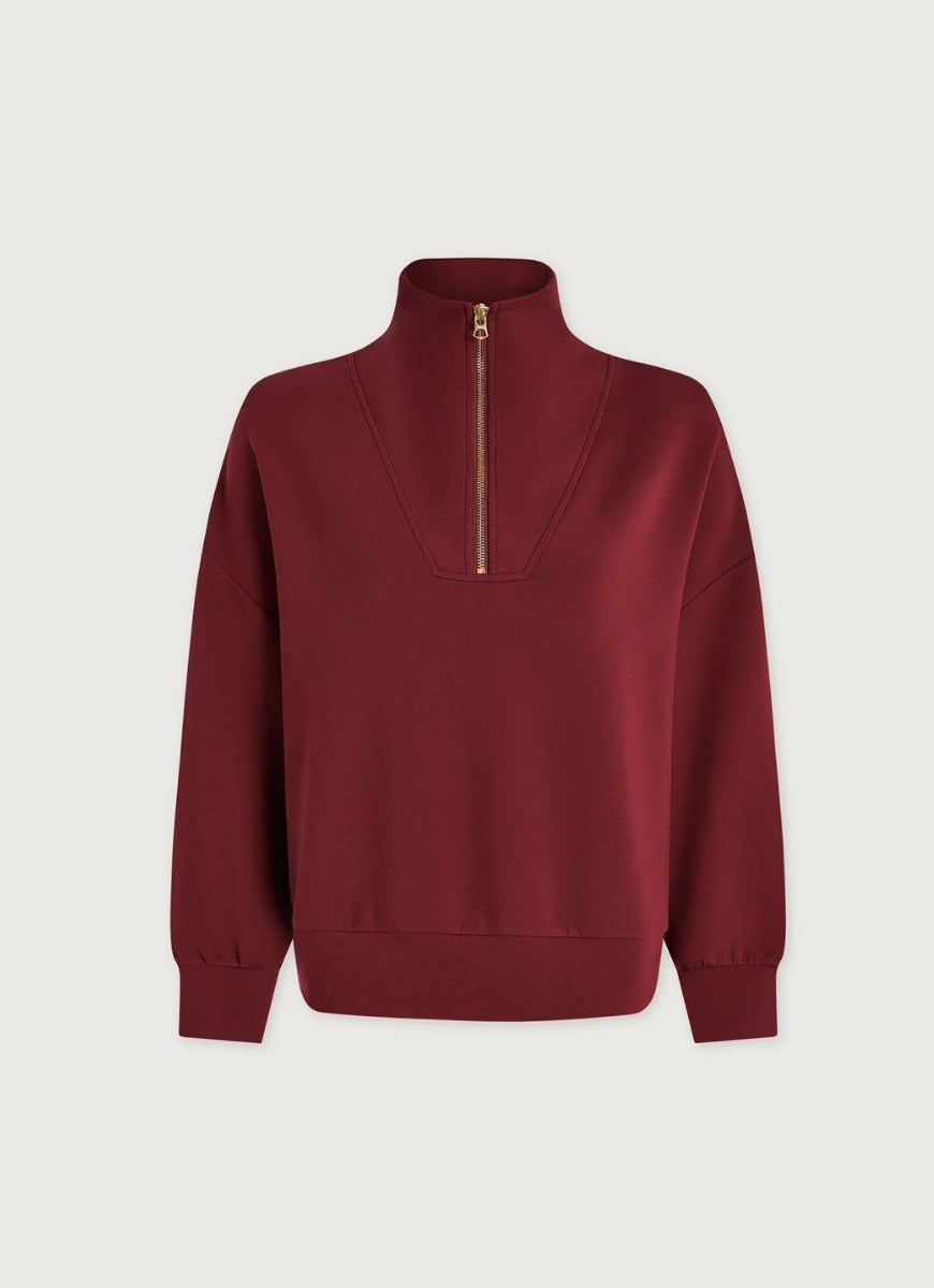Varley Hawley Half Zip Sweatshirt in New Maroon Product Shot View