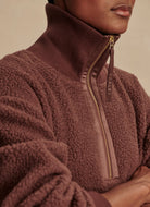 Varley Roselle Half Zip Fleece in Deep Mahogany Close Up View of Zipper