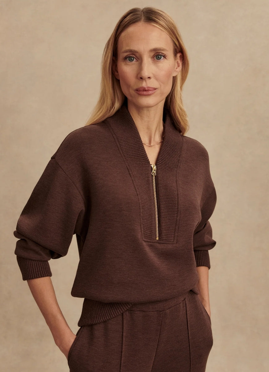 Varley Sally Half Zip Sweatshirt in Coffee Bean Marl