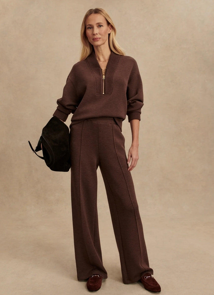 Varley Sally Half Zip Sweatshirt in Coffee Bean Marl Full Length Front View