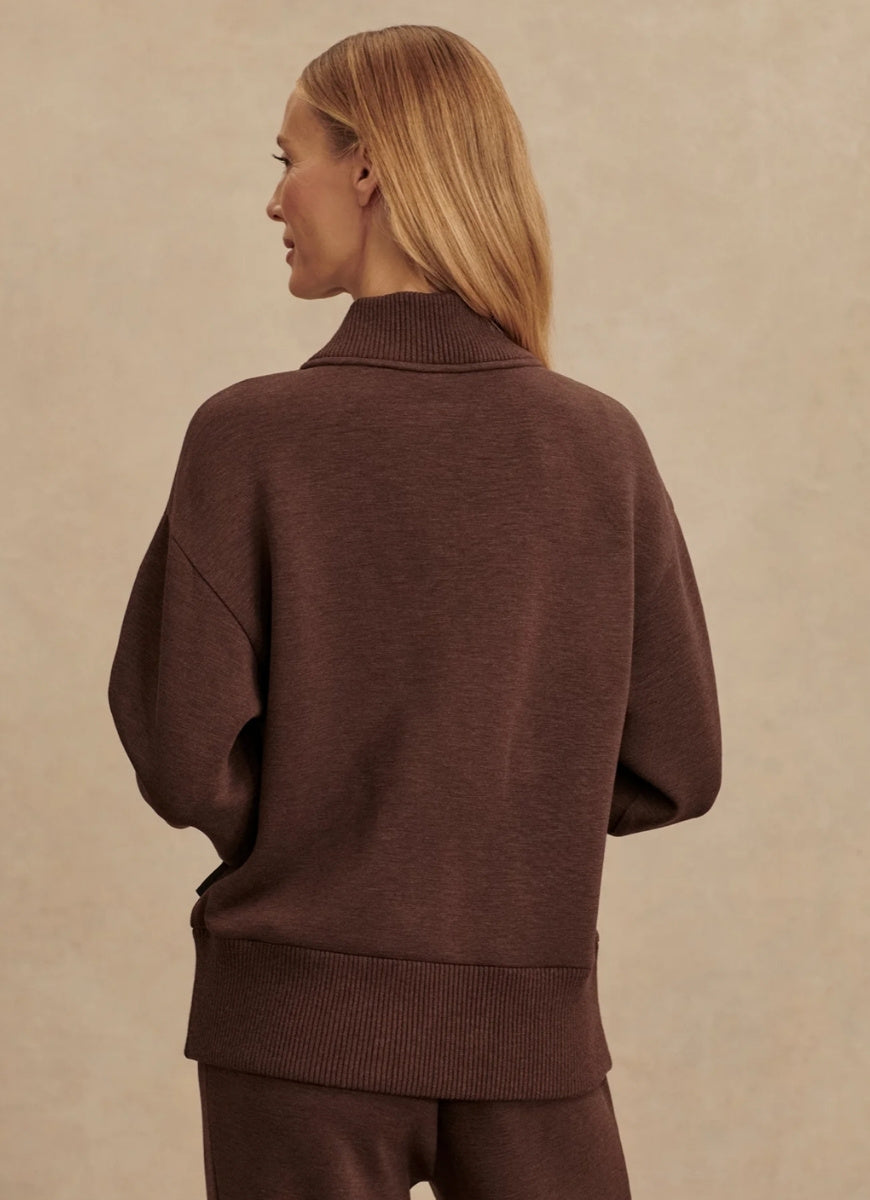 Varley Sally Half Zip Sweatshirt in Coffee Bean Marl Back View