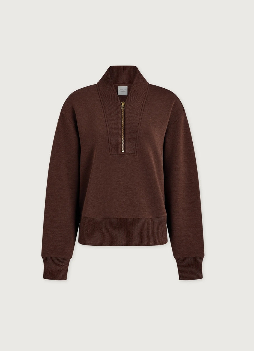 Varley Sally Half Zip Sweatshirt in Coffee Bean Marl Product Shot View