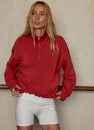 Varley Sian Cropped Half Zip Midlayer in Lava Falls Front View
