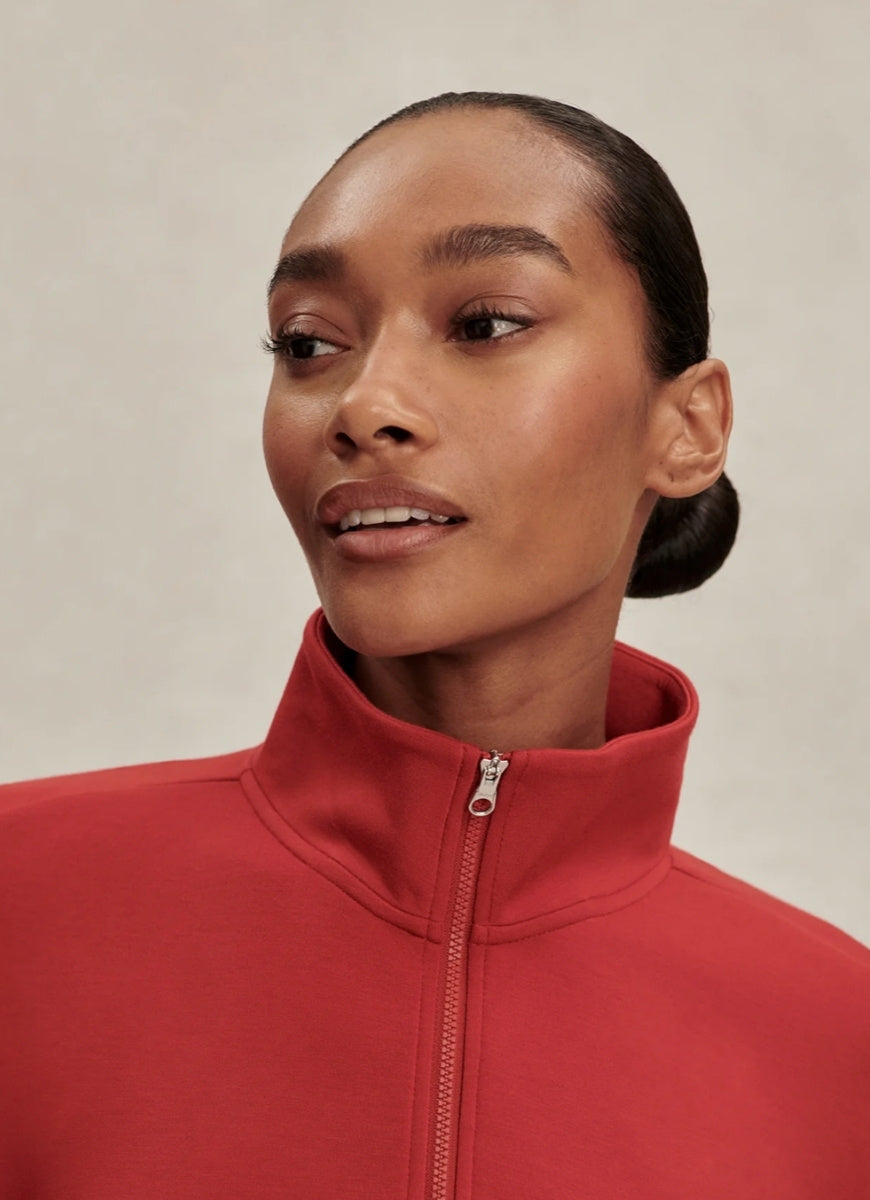 Varley Sian Cropped Half Zip Midlayer in Lava Falls Close Up Front View